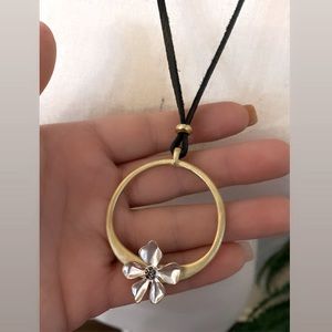 Wool neck chain w/Gold ring & silver flower, w/Tag